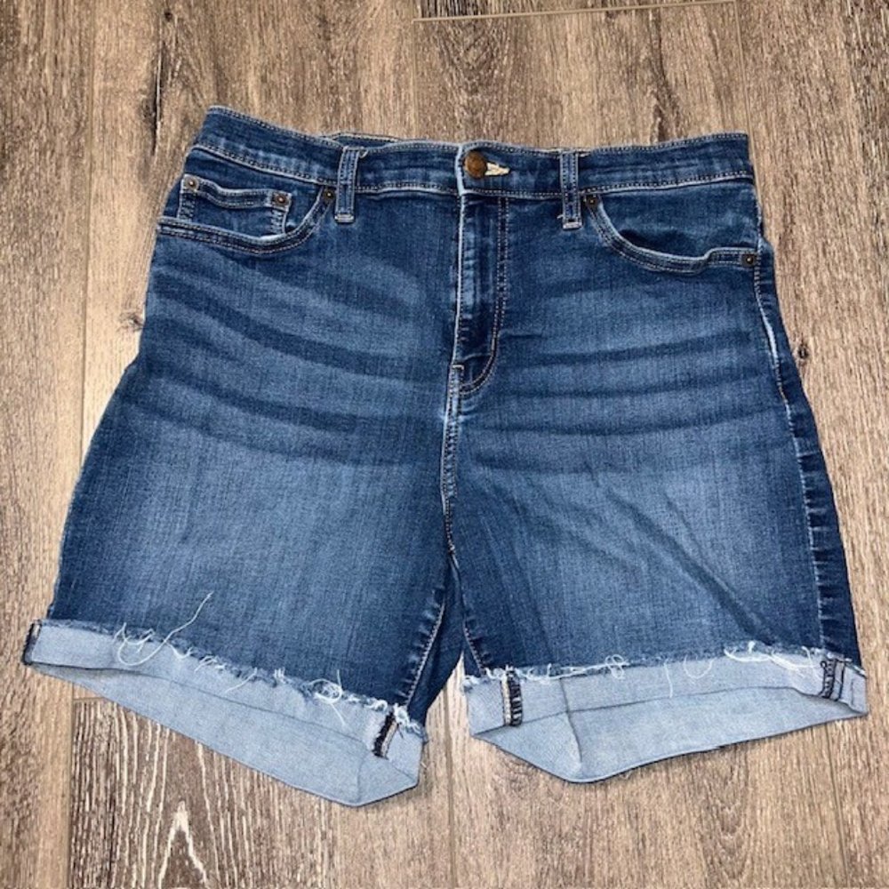 Calvin Klein Cuffed Womens High Rise Raw Hem Jean Shorts Blue Cotton Denim Sz 10